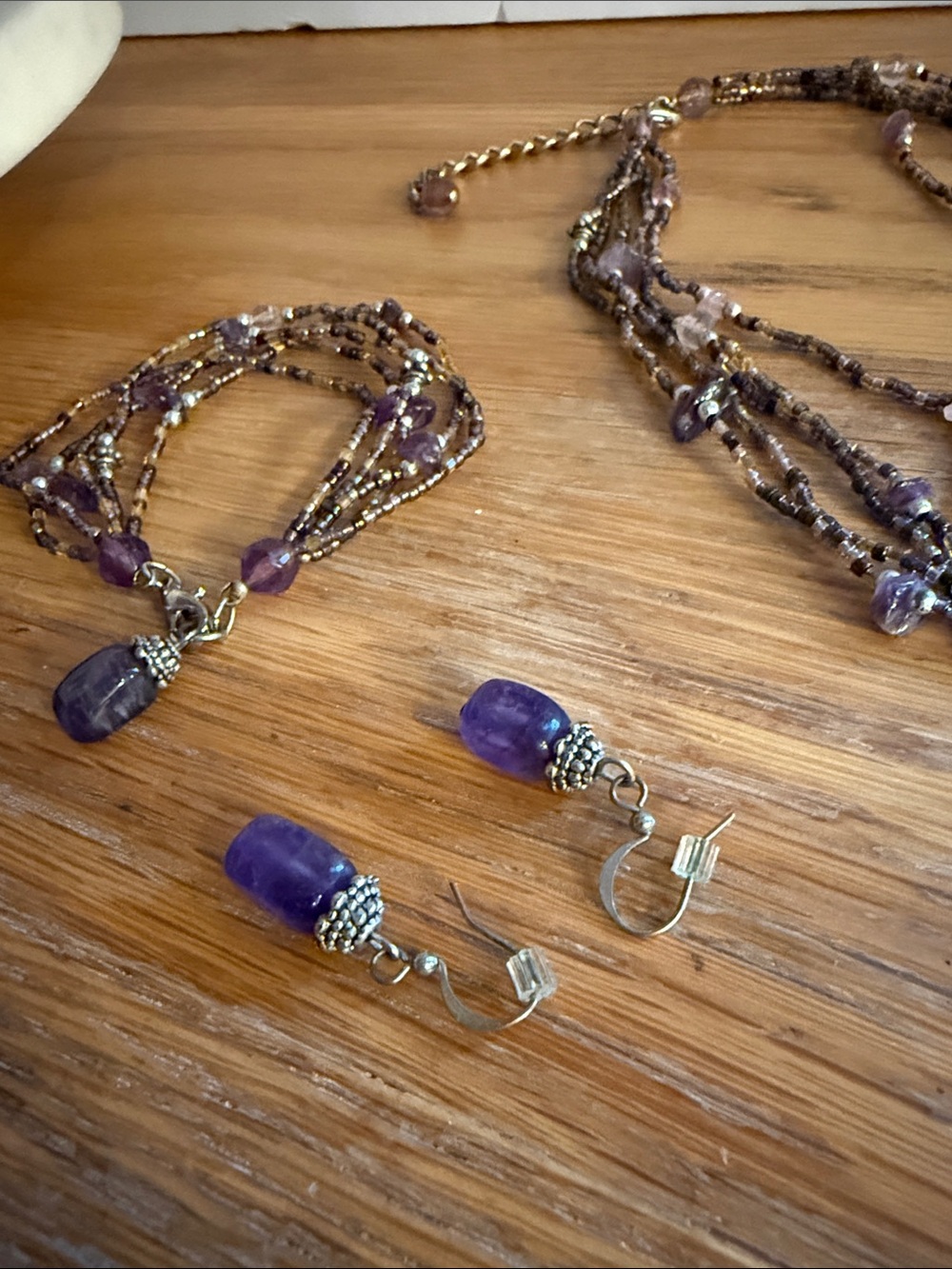 Amethyst Multi-Strand Necklace, Bracelet & Earring Set.